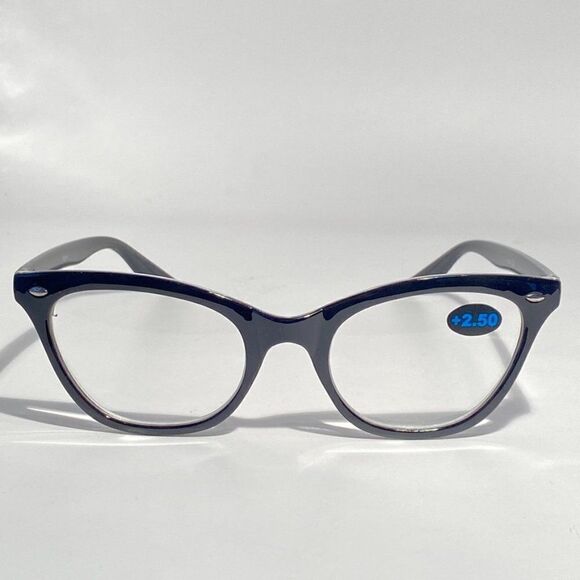0775 Reading Glasses 2.50 Readers Black Modified Cateye Frames NWT - Picture 2 of 8
